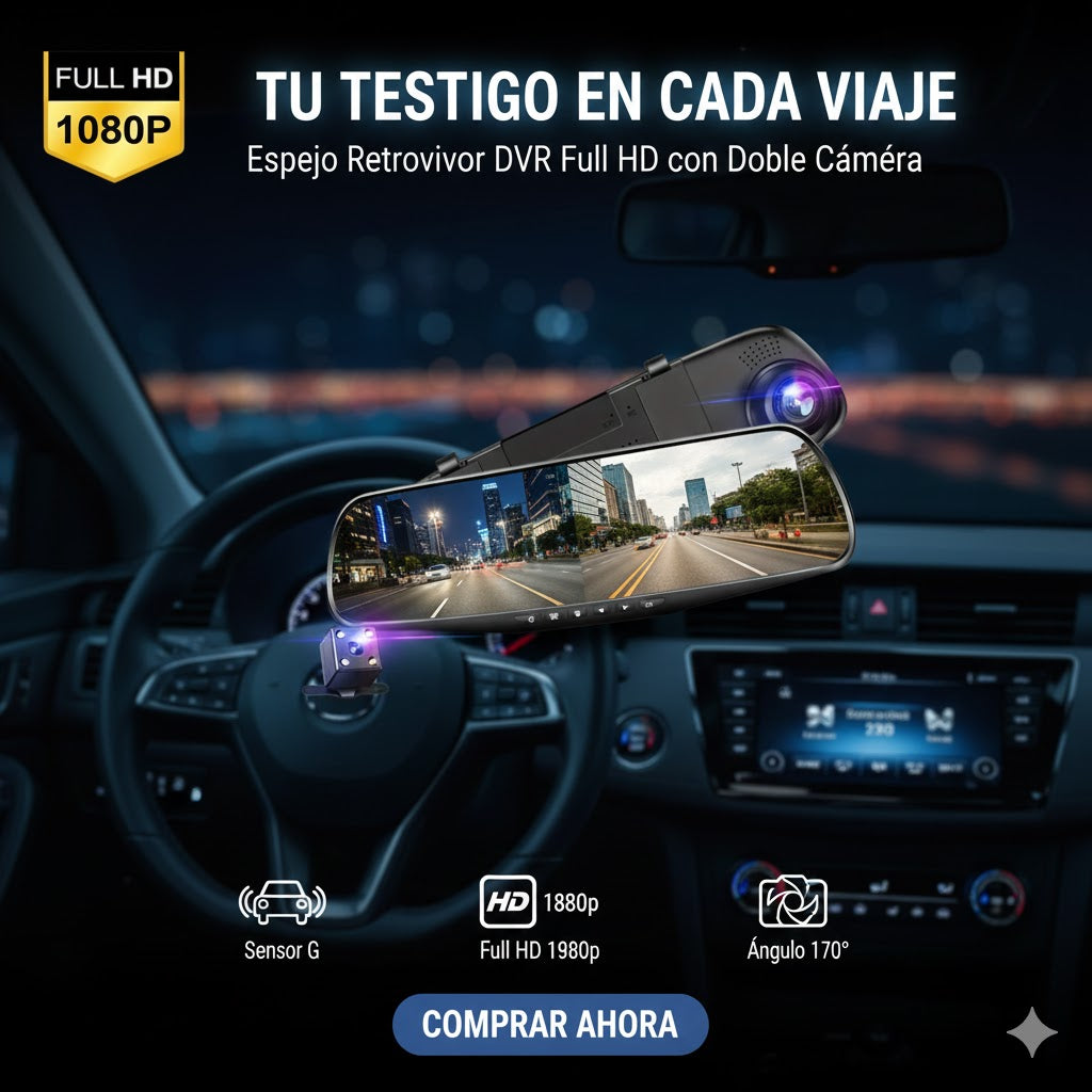 Espejo Retrovisor con 2 Cámaras Full HD - Pantalla 4.3 Pulgadas