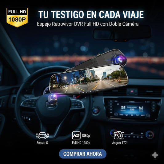 Espejo Retrovisor con 2 Cámaras Full HD - Pantalla 4.3 Pulgadas