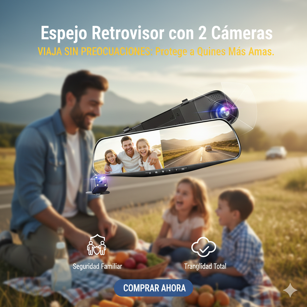 Espejo Retrovisor con 2 Cámaras Full HD - Pantalla 4.3 Pulgadas