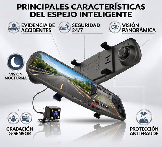 Espejo Retrovisor con 2 Cámaras Full HD - Pantalla 4.3 Pulgadas