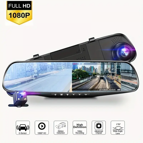 Espejo Retrovisor con 2 Cámaras Full HD - Pantalla 4.3 Pulgadas